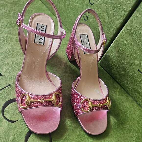 Gucci Horsebit Glittered Sandals - Pink size 37 - Picture 5 of 13